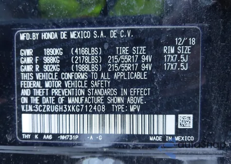 2019 Honda Hr-V Lx z USA, uszkodzony, nr VIN 3CZRU6H3XKG712408